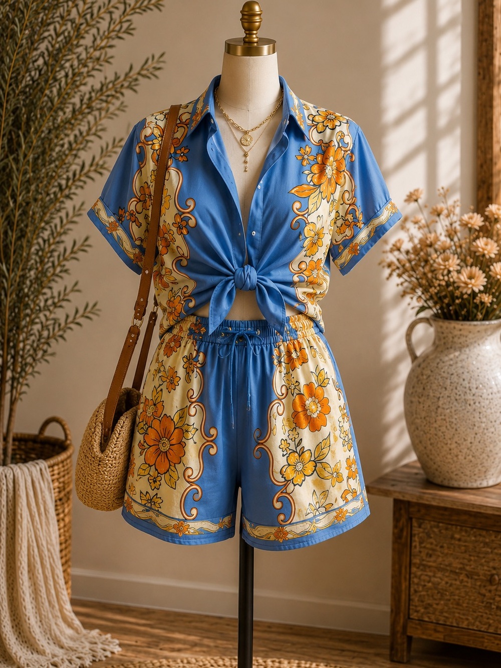 Endless Moon Blue & Yellow Floral Short Set